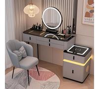 Modern Makeup Vanity Set with Bluetooth Speaker, 3 Brightness Levels, 5 Drawers, Wireless Charging Station, LED Lighted Table for Stylish Decor (Gray)