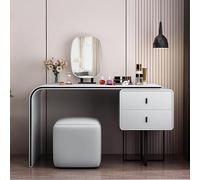Modern Makeup Vanity Set with LED Mirror PU Leather Dressing Table 2 Drawer Storage & Padded Stool for Bedroom (100cm)