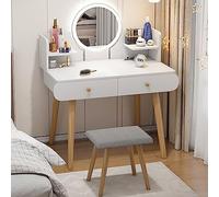 Modern Makeup Vanity Set with Mirror Console Table & Stool - 1-3 Drawers for Bedroom 80cm Warm White Dressing Table Stylish and Functional Makeup Station