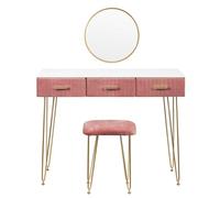Modern Makeup Vanity Set with Rounded Mirror 3 Spacious Drawers Upholstered StoolStylish Dressing Table for Women and Girls Ideal for Bedroom Makeup Station