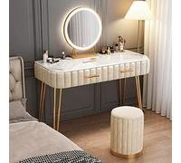 Modern Makeup Vanity Table with Cushioned Stool 3 Color Lighting Modes & Dimmable Mirror Elegant Cosmetic Furniture for Bedroom Dressing Room (Size: 80cm)