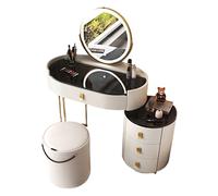 Modern Makeup Vanity Table with Illuminated Mirror 4 Drawer Storage RetractableStylish Desk & Stool for Small Apartments Elegant Bedroom Furniture