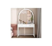 Modern Makeup Vanity Table with Integrated Mirror, LED Lighting, 2 Drawers, High Gloss White Finish - Stylish Dressing Table for Bedroom and Makeup Room