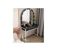 Modern Makeup Vanity Table with LED Light, Integrated Mirror, 2 Drawers, High Gloss Finish, Stylish Dressing Table in Black & White - Perfect for Home & Bedroom
