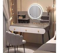 Modern Makeup Vanity Table with LED Lights Adjustable Brightness Mirror Stool & 3 Drawers Stylish Dressing Table for Home Bedroom & Beauty Essentials