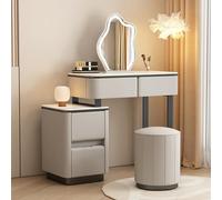 Modern Makeup Vanity Table with LED Mirror Upholstered Stool & Side Cabinet Stylish Dressing Table for Bedroom & Dressing Room Perfect for Girls & Women (Color: Light Grey)