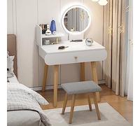 Modern Makeup Vanity Table with Mirror 1-3 Drawer Dressing Console Stylish Stool 60cm Warm White Bedroom Furniture Elegant Makeup Station for Women