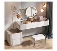 Modern Makeup Vanity Table with Mirror and Lights 4-Drawer Dressing Table for Bedroom White Finish Compact Size Stylish Cosmetic Desk for Women