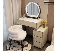 Modern Makeup Vanity Table with Mirror & Lights White Dressing Table with Cushioned Stool Stylish Makeup Desk with Drawers 60cm/23.6in Chic & Functional Design