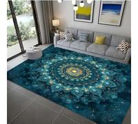 Modern Mandala Print Rug, 100x150cm 3D Starry Blue Large Stylish Floral Rug, Vintage Tribal Ethnic, Non-Slip, Machine-Washable Rugs Soft Durable Non-Shedding Floor Carpet Mat for The Living Room