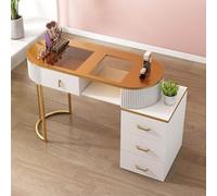 Modern Manicure Table - Professional Nail Tech Desk with Storage Cabinet & Drawers for Nail Artists - Stylish Wooden Salon Spa Furniture
