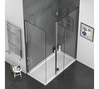 Modern Marbella 900 x 700mm Walk in Shower Enclosure 8mm Easy Clean Glass Wet Room Screen + 1400 x 700mm Pearlstone Tray and 300mm Return Panel