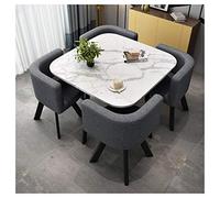 Modern Marble Coffee Table Set with 4 Chairs for Living Room, Dining Room, Office & Salon - Stylish Round Table & Grey Square Design for Balcony & Meeting Room