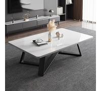 Modern Marble Coffee Table - Square Long Center Table with Durable Marble Top for Living Room, Mid Century Accent Furniture