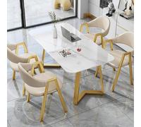 Modern Marble Dining Table Set for 4, Stylish Kitchen Coffee Table with 4 Chairs, Conference Table for Home Office Meetings and Events