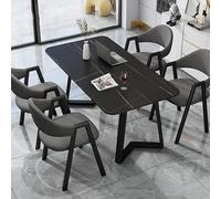 Modern Marble Dining Table Set for 4, Stylish Kitchen Coffee Table with 4 Chairs, Perfect Conference Table for Home Office Meetings and Gatherings
