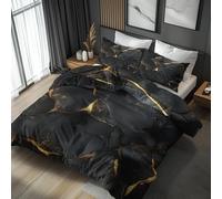 Modern Marble Duvet Cover Super King Bedding Set, Black Gold Abstract Texture Pattern, Reversible Design Bedroom Decor Bed Quilt Cover with 2 Pillowcases, Microfiber, Zip - SMK5144