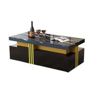 Modern Marble Pattern Coffee Table with Gold Metal Accents,2 Large Storage Drawers,Luxury Living Room Furniture with Hidden Storage Space,Contemporary Rectangular Table with Marble Effect Top (Black)