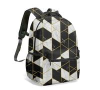 Modern Marble Print Backpack 16 Inch Geometric Gold Line Pattern Black and White Abstract Texture Luxury Style Travel Daypack (01)