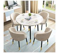 Modern Marble Round Dining Table Set 80cm Casual Office Reception Table with 4 Flannel Chairs for Hotel Lounge Meeting Room Living Room Balcony and Bedroom