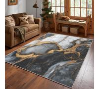 Modern Marble Rug, Black White Gold Area Rug Large 240x340cm, Machine Washable Rug for Living Room, Bedroom, Non Slip Soft Carpet, Abstract Marble Home Decor & Gifts D#1199