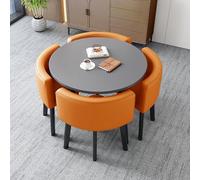 Modern Marble Square Dining Table Set with Comfortable Chairs Stylish Office Reception & Negotiation Furniture Combination (Gray & Orange)