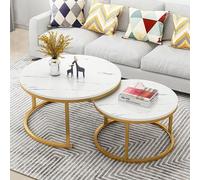 Modern Marble Texture End Table Set for Living Room 2 Pack Wooden Top Metal e Cocktail Center Home Office 28 Inch Height Stylish Furniture Small Spaces