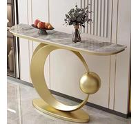 Modern Marble Top Console Table, Unique Narrow Sofa Table with Circle Base, Stylish Entryway Table for Living Room & Hallway