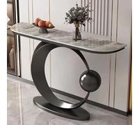 Modern Marble Top Console Table, Unique Narrow Sofa Table with Circle Base, Stylish Entryway Table for Living Room & Hallway