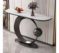 Modern Marble Top Console Table, Unique Narrow Sofa Table with Circle Base, Stylish Entryway Table for Living Room & Hallway