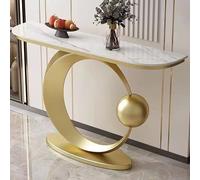 Modern Marble Top Console Table, Unique Narrow Sofa Table with Circle Base, Stylish Entryway Table for Living Room & Hallway