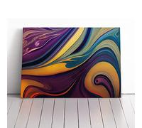 Modern Marbling Art Vol.4 Abstract Purple, Teal, Teal | Canvas Wall Art Print | Framed & Ready to Hang Picture | Modern Home Decor for Living Room, Bedroom, Kitchen or Office | 20x14 Inches