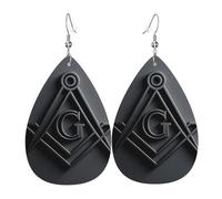 Modern Masonic Symbol Metallic Square & Compasses Design Dangle Earrings Printed Leather Earring Creative Hanging For Party Women