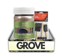 Modern Masters Metallic Paint Collection Satin Warm Silver Water-Based 6 oz Bundle with Paint Brush - Shimmer Finish for Walls, Furniture, and Decor - Gift Set (2 Items)