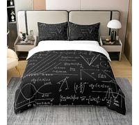 Modern Math 100% Nature Cotton Duvet Cover Single,School Genius Smart Student Math Geometry Super Soft Bedding Set,Science Numbers Formules Image Art Comforter Cover Bedding 2 Piece (No Comforter)