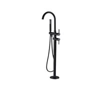 Modern Matte Black Brass Freestanding Bathtub Faucet Floor Mounted Shower Mixer Tap with Swivel Spout Hot & Cold Water Bathroom Fixture Stylish Black Bronzed Design