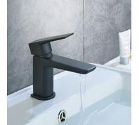Astra Modern Matte Black Cloakroom Basin Single Lever Tap + Waste