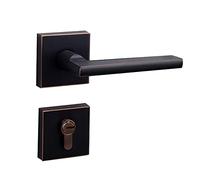 Modern Matte Black Double Keyed Square Deadbolt Knob & Lever SetDurable Solid Steel Entry Door Handle for Enhanced Security & Style (Model C)