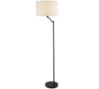Happy Homewares Designer Matte Black Floor Lamp with Rocker Switch and Ivory White Fabric Shade