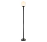 Modern Matte Black Standing Floor Lamp with Opal White Globe Glass Shade and Foot Switch Button | 170cm x 25cm | 1 x 11w by Happy Homewares