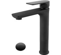 Modern Matte Black Tall Vessel Sink Faucet with Pop up Drain Single Handle Basin Mixer Tap for Bathroom Vanity Commercial Grade High Arc Design