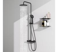 Modern Matte Black Thermostatic Mixer Shower Set with Round Twin Head & Anti-Scald