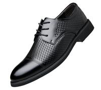 Modern Men Comfortable Dress Oxfords Summer Breathable Top-Grain Leather Shoes Classic Lace-up Round Toe Non Slip Shoes for Office Work(Negro,9 UK)