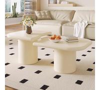 Modern Mesa Nesting Coffee Table Set of 2 Biscuit Sd White Cream Side Tables Slish End Tables for Living Room Bedroom and Apartment Decor