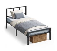 Modern Metal Bed Frame with Headboard and Sturdy Support, Black