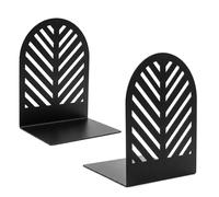Modern Metal Bookends for Shelves, 1 Pair Minimalist Leaf Shaped Geometric Design, Heavy Duty Non-Slip Decorative Book Ends for Home & Office Living Room Desk Decor, Sturdy Steel Book Holder