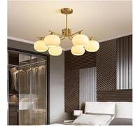 Modern Metal Ceiling Light V-intage Gold 5-Lights Milk Glass Sputnik Chandeliers Cluster Branch Mid Century Pendant Light Fixture,for Living Room