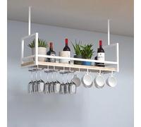 Modern Metal Ceiling Wine Rack, Creative Wall-Mounted Champagne Glass Shelf, 80cm White Long Wine Holder for Glasses, Stylish Hanging Bottle Storage, Home Bar Decor