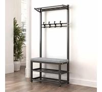 Modern Metal Coat Rack with Shoe BenchIndustrial Entryway Coat Tree with 11 Hooks & 2Tier Shoe StorageFree Standing Organizer for Hallway & Living Room Easy Assembly