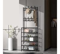 Modern Metal Coat Rack with Shoe Storage, Freestanding 4-Tier for Entryway, Bedroom & Living Room - Stylish Black Space-Saving Solution, 60cm Design.